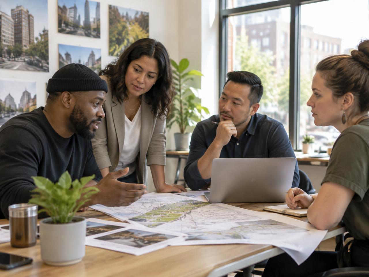 Illustrative scene of a civic small-business meeting